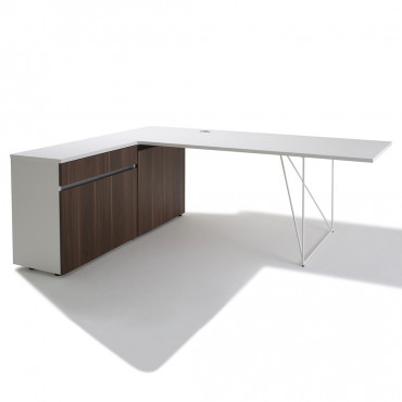 Bureau d'angle compact Panneaux + caisson HB Gris Bois 80 cm et 60 cm