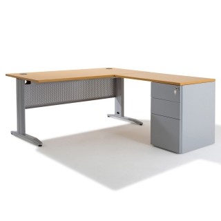 Bureau d'angle Electra avec retour et caisson porteur en métal