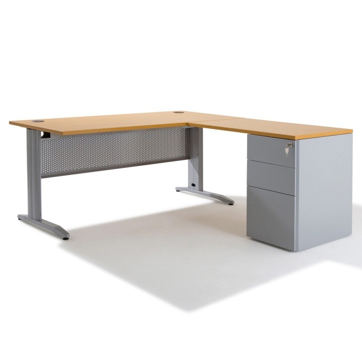 Bureau d'angle Electra avec retour et caisson porteur en métal