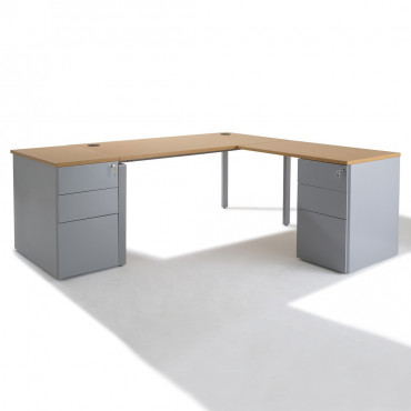 Bureau d'angle bois et anthracite avec rangement intégré pour bureau