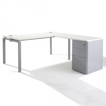 Bureau d'angle pure + retour caisson porteur Métal 60 cm