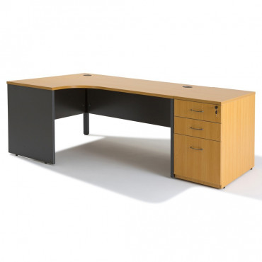 Bureau d'angle compact Panneaux + caisson HB Bois 80 cm
