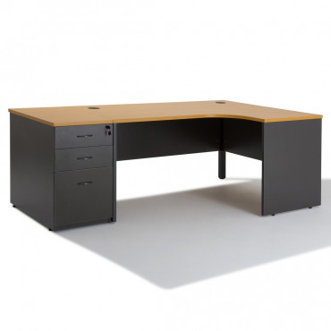 Bureau d'angle compact Panneaux + caisson gris HB Bois 80 cm