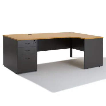 Bureau d'angle compact Panneaux + caisson HB Gris Bois 80 cm et 60 cm