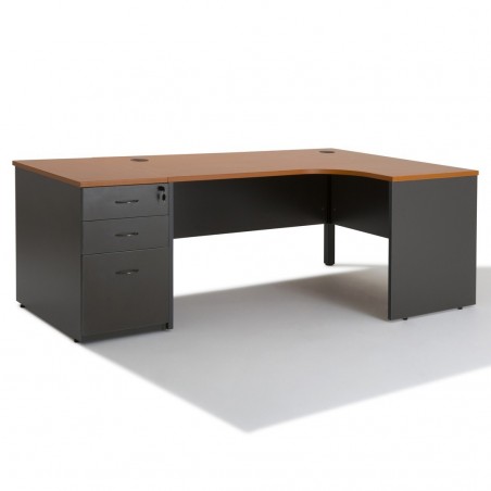 Bureau d'angle compact PANNEAUX WIST + caisson gris HB Bois 80 cm