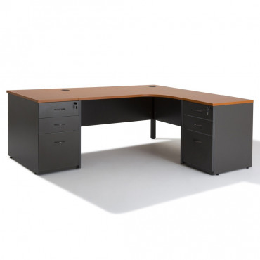 Bureau d'angle compact PANNEAUX WIST + caisson HB Gris Bois 80 cm et 60 cm