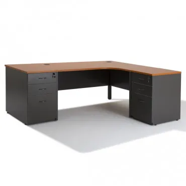 Bureau d'angle compact PANNEAUX WIST + caisson HB Gris Bois 80 cm et 60 cm