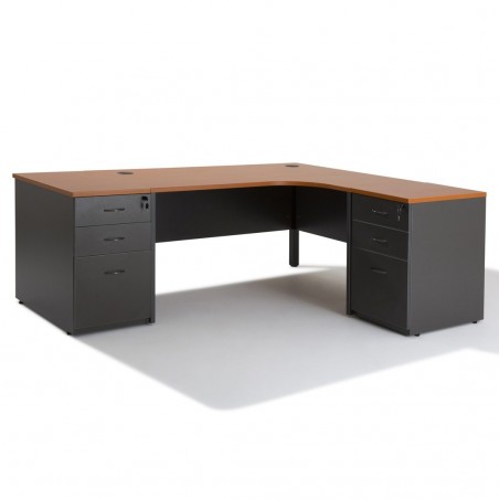 Bureau d'angle compact PANNEAUX WIST + caisson HB Gris Bois 80 cm et 60 cm