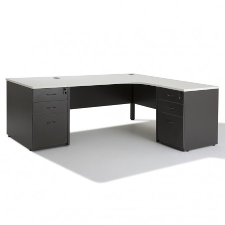Bureau d'angle compact PANNEAUX WIST + caisson HB Gris Bois 80 cm et 60 cm