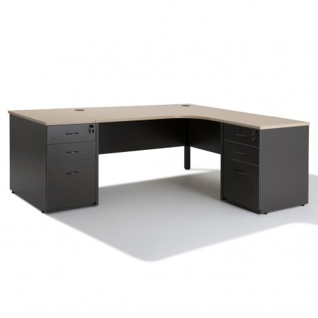 Bureau d'angle compact PANNEAUX WIST + caisson HB Gris Bois 80 cm et 60 cm