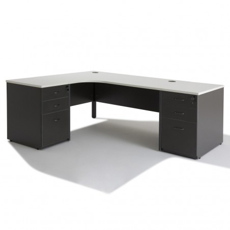 Bureau d'angle compact PANNEAUX WIST + caisson HB Gris Bois 80 cm et 60 cm