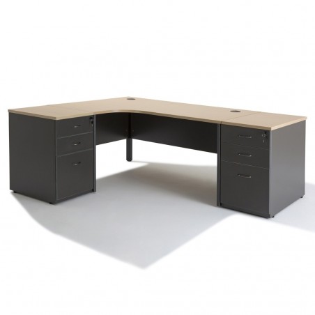 Bureau d'angle compact PANNEAUX WIST + caisson HB Gris Bois 80 cm et 60 cm