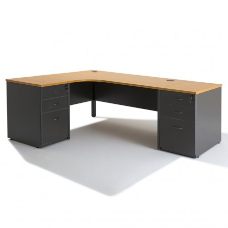 Bureau d'angle compact PANNEAUX WIST + caisson HB Gris Bois 80 cm et 60 cm