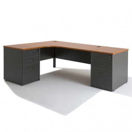 Bureau d'angle compact PANNEAUX WIST + caisson HB Gris Bois 80 cm et 60 cm
