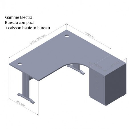 Bureau d'angle compact Panneaux + caisson gris HB Bois 80 cm