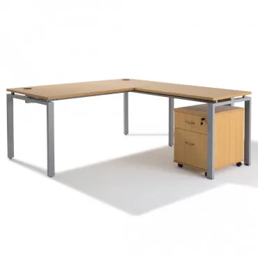 Bureau d'angle compact Panneaux + caisson gris HB Bois 80 cm