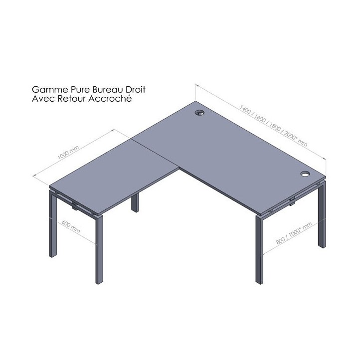 Bureau d'angle avec retour accroché Gamme Pure |Gosto