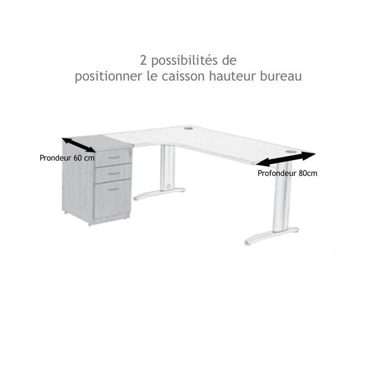 Caisson hauteur bureau bois 2 tiroirs, Prof. 60cm - Gosto