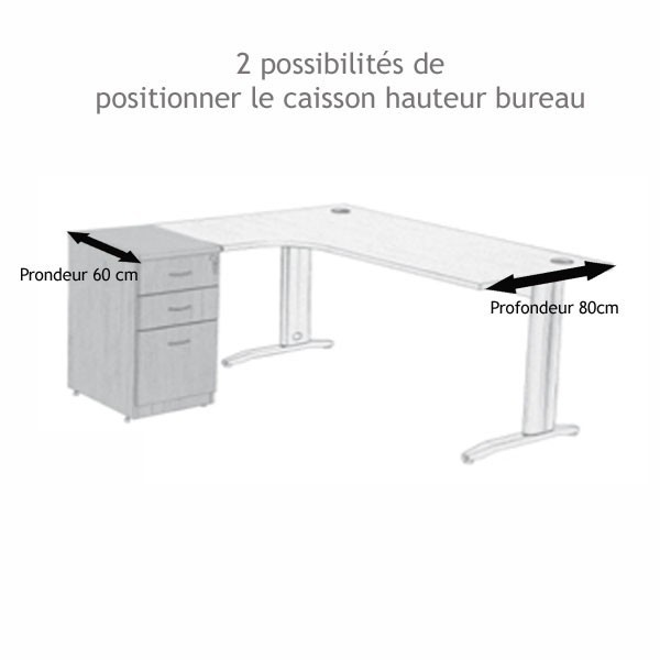 Caisson hauteur bureau bois Wist Gris 2T+1DS