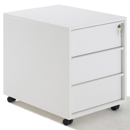 Caisson de Rangement Bureau 3 Tiroirs sur Roulettes Blanc