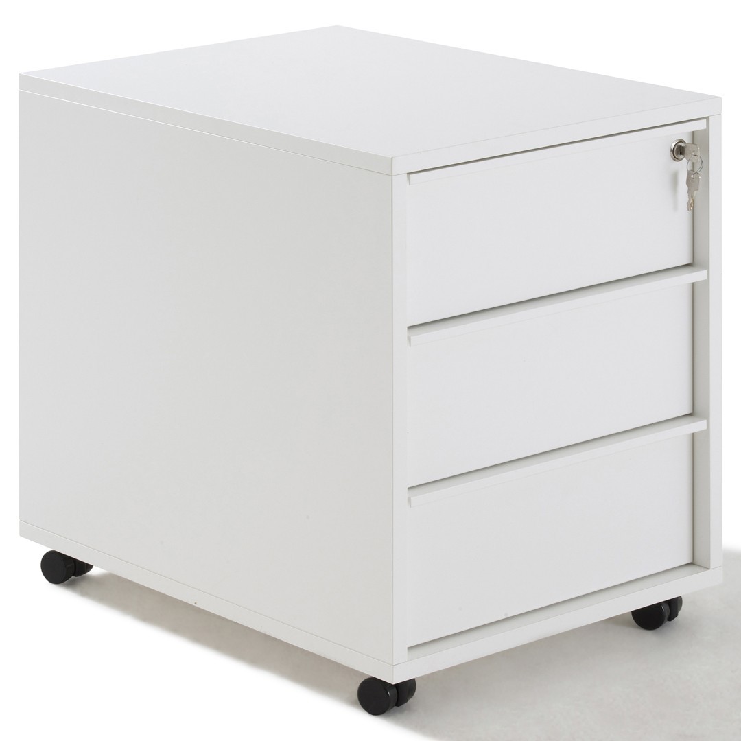 Caisson De Bureau Avec 5 Tiroirs Et Roulettes - Dimensions 66,5 X 48 X 39,5 Cm, Blanc