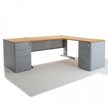 Bureau individuel compact - Pied panneau, caisson