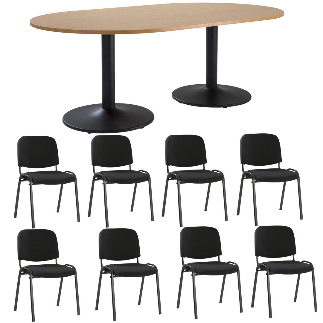 Pack table de réunion ovale et 8 chaises Porto-Gosto