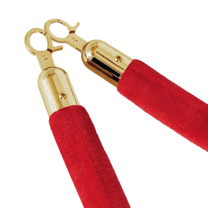 Cordon pour poteaux de guidage velours rouge et attaches dorées