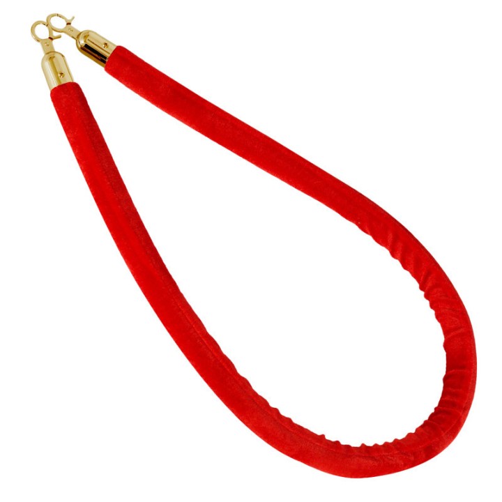 Cordon pour poteaux de guidage velours rouge et attaches dorées