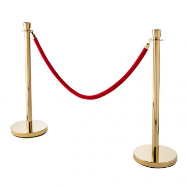Lot de 2 Poteaux de Guidage doré avec 1 cordon velours rouge