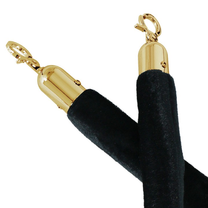 Cordon pour poteaux de guidage velours noir et attaches dorées