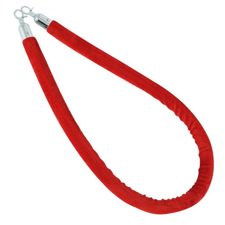 Cordon pour poteaux de guidage velours rouge et attaches chromées