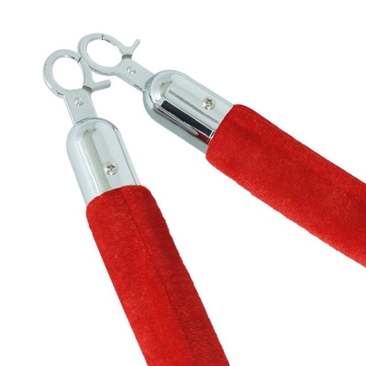 Cordon pour poteaux de guidage velours rouge et attaches chromées