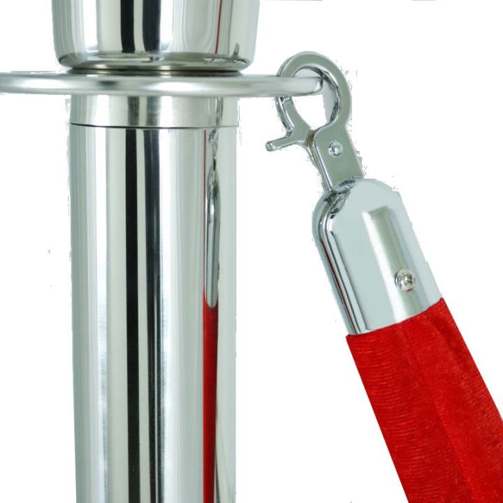 Cordon pour poteaux de guidage velours rouge et attaches chromées
