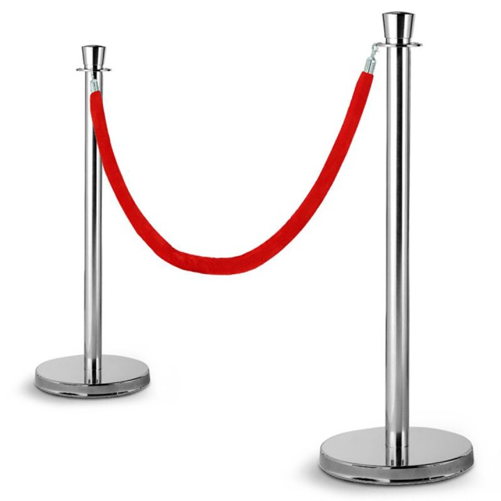 Cordon pour poteaux de guidage velours rouge et attaches chromées