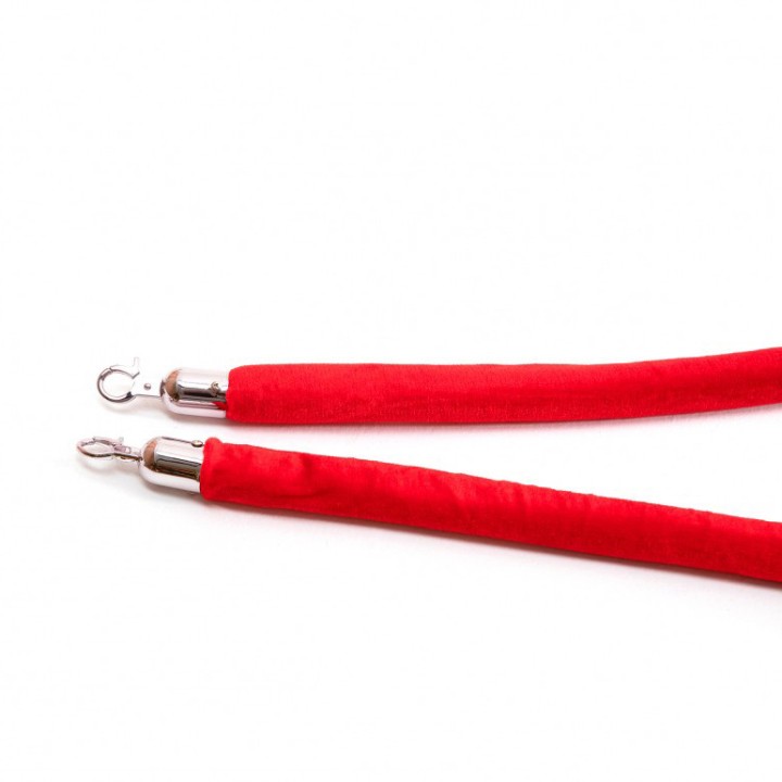 Cordon pour poteaux de guidage velours rouge et attaches chromées