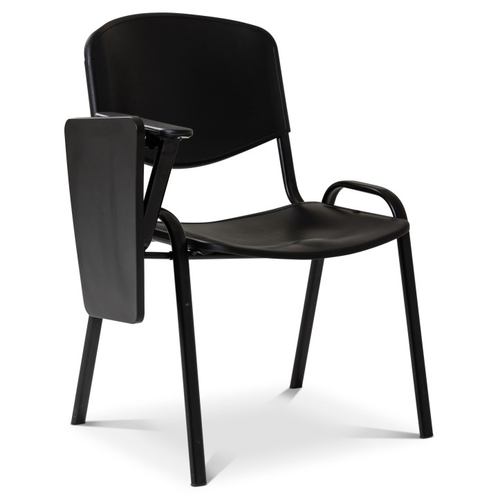 Chaise conférence avec tablette rabattable noire en polypropylene.