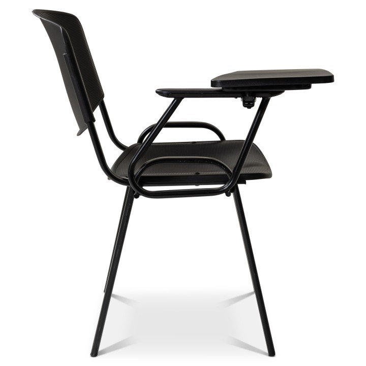 Chaise conférence avec tablette rabattable noire en polypropylene.