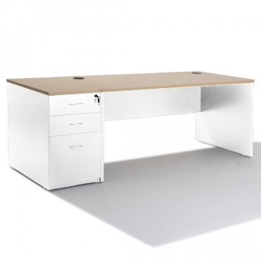 Bureau Droit PANNEAUX WIST + caisson blanc HB Bois 80 cm