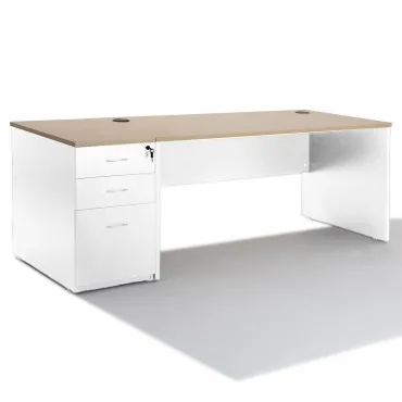Bureau Droit PANNEAUX WIST + caisson blanc HB Bois 80 cm