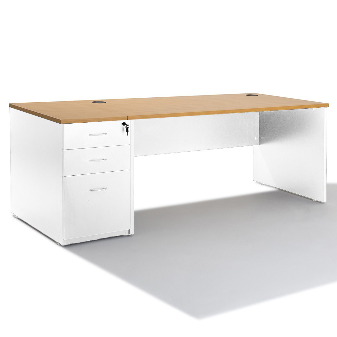 Bureau blanc droit professionnel PANNEAU avec caisson - Gosto