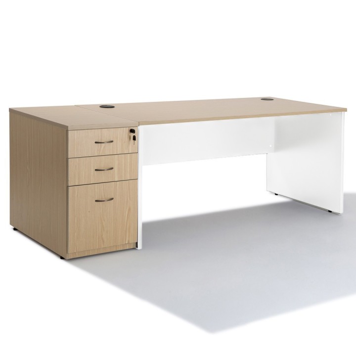 Bureau blanc avec caisson bois PANNEAU piétement blanc | Gosto