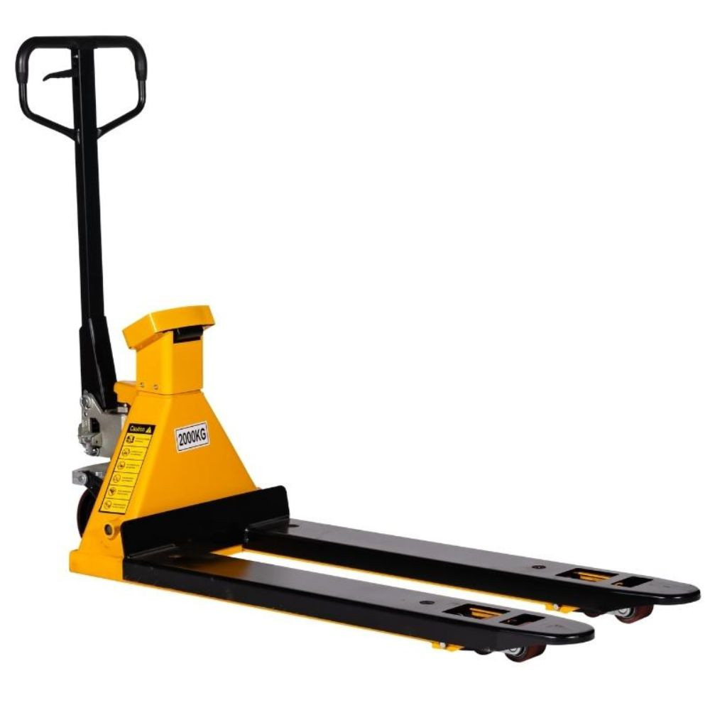 Transpalette peseur, 2000kg, fourches de 1150mm, à batterie vue de trois quart