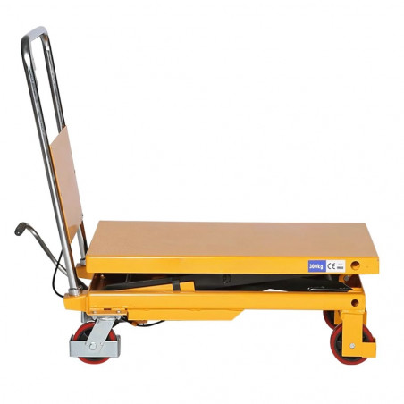 Table élévatrice TF50, 500kg, 815x500mm vue de profil avec le plateau baissé