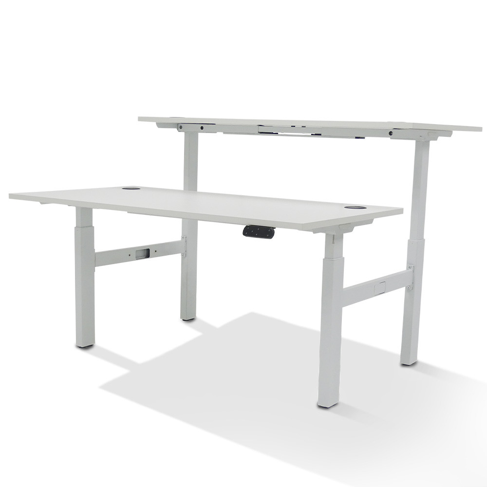 Bureau Bench 2 personnes électrique avec obturateurs - Extreme Plus   Coloris Plateau:Blanc