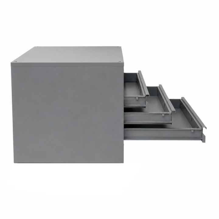 Meuble à plans 6 tiroirs gris clair - vue de profil tiroirs ouverts