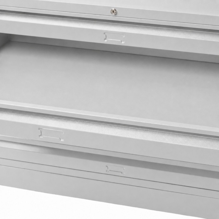 Meuble à plans 6 tiroirs gris clair - vue sur les tiroirs de près