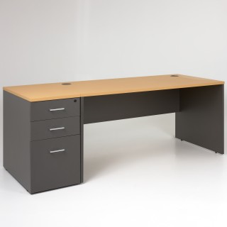 Bureau droit panneaux plateau hêtre et piétement anthracite