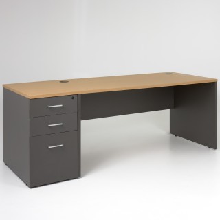 Bureau droit panneaux plateau chêne clair et piétement anthracite
