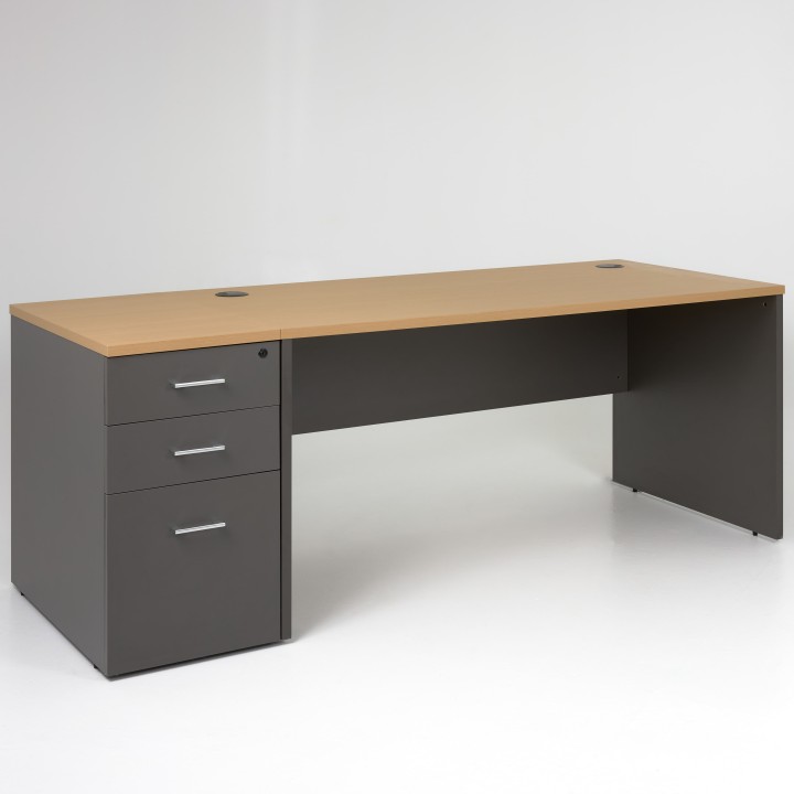 Bureau droit panneaux plateau chêne clair et piétement anthracite